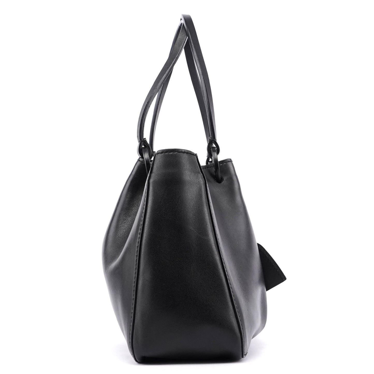 Black Calfskin Tote With Pouch