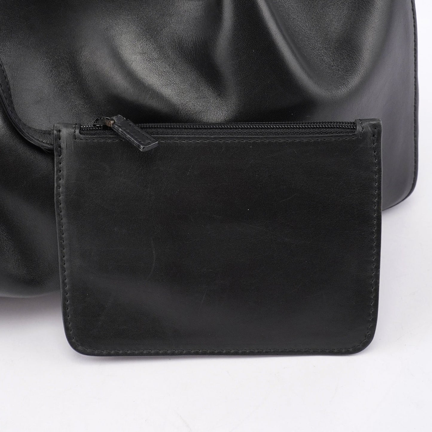 Black Calfskin Tote With Pouch