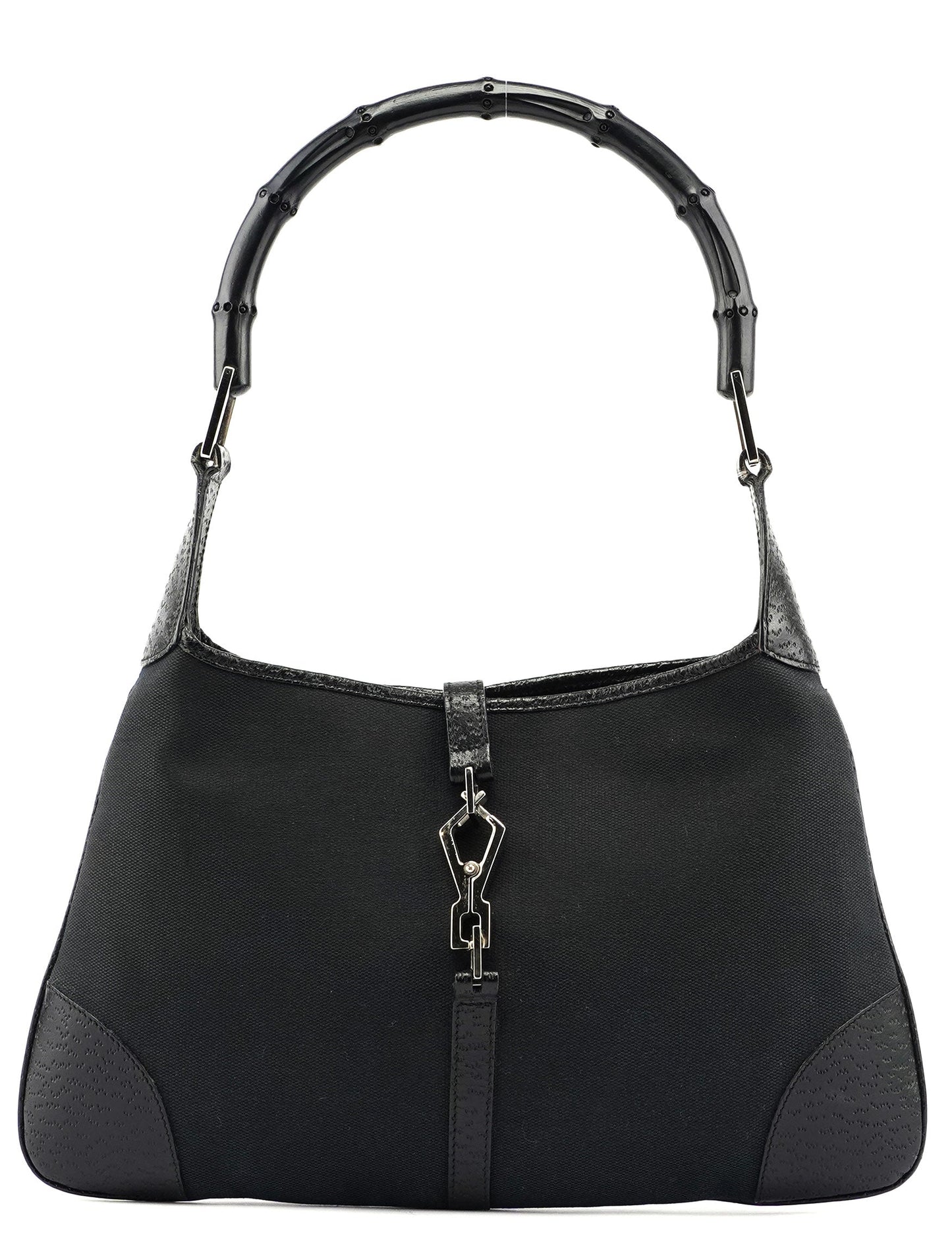 Black Canvas Bamboo Jackie Shoulder Bag