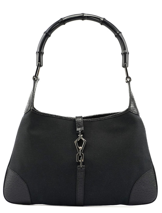 Black Canvas Bamboo Jackie Shoulder Bag