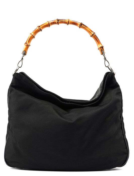 Black Canvas Bamboo Shoulder Bag
