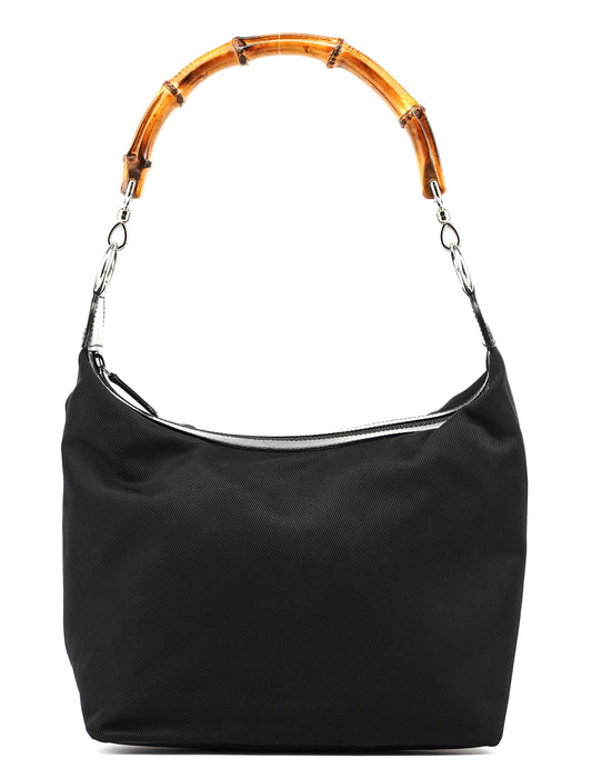 Black Canvas Bamboo Shoulder Bag