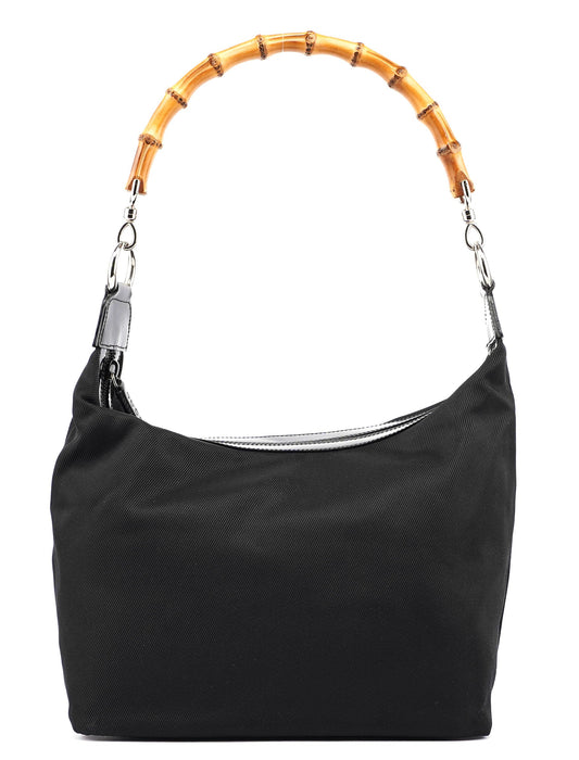 Black Canvas Bamboo Shoulder Bag