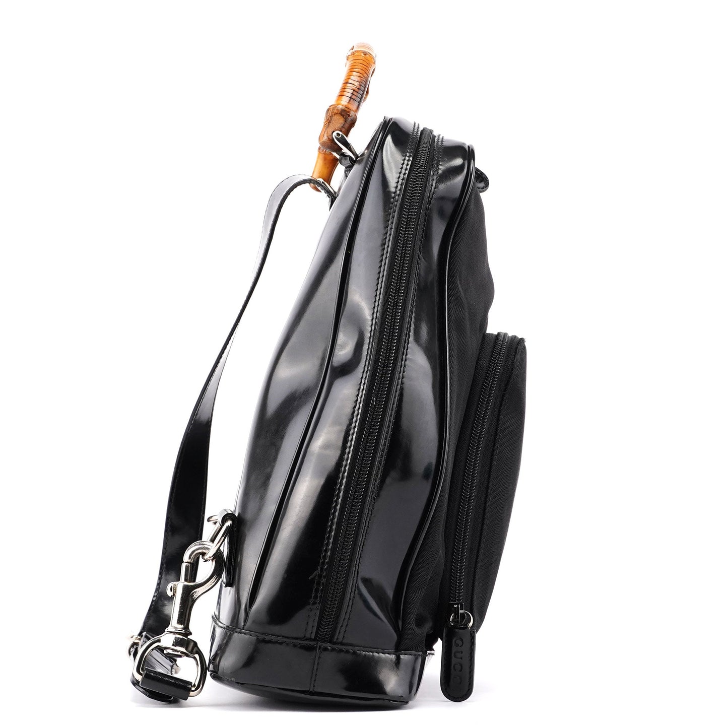 Black Canvas Bamboo Shoulder Bag