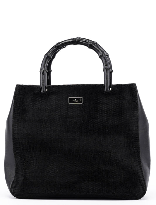 Black Canvas Bamboo Tote Bag