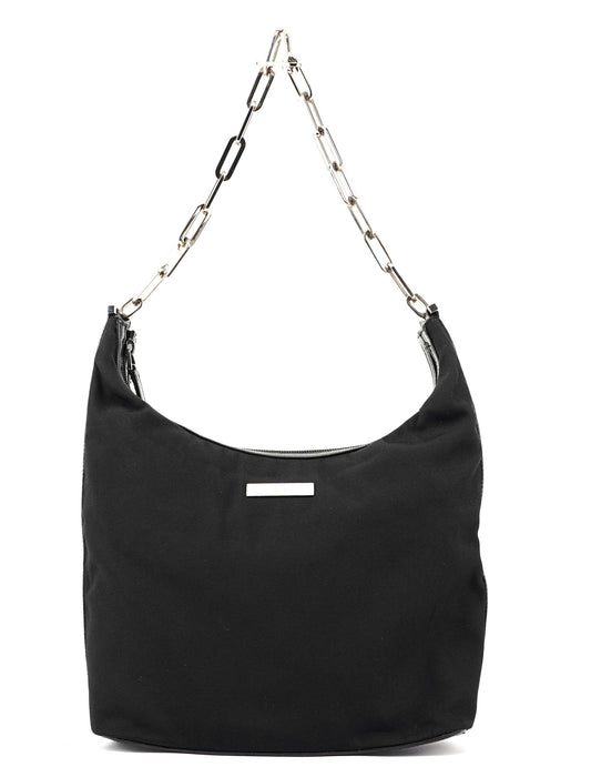 Black Canvas Chain Shoulder Bag