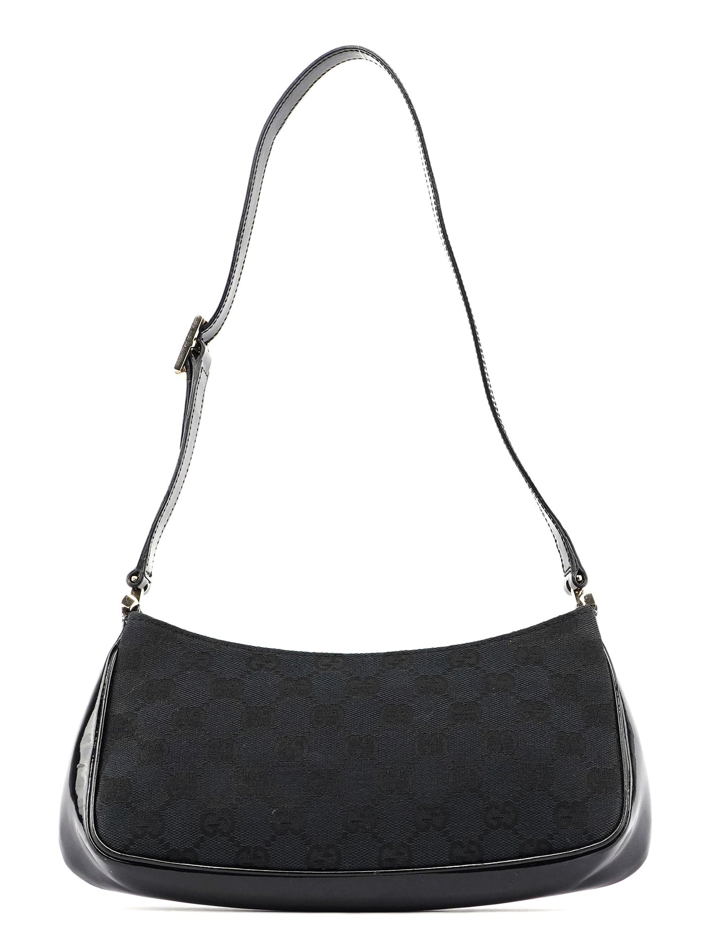 Black Canvas GG Patent Leather Shoulder Bag