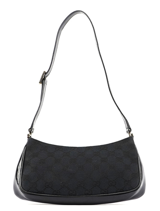 Black Canvas GG Patent Leather Shoulder Bag