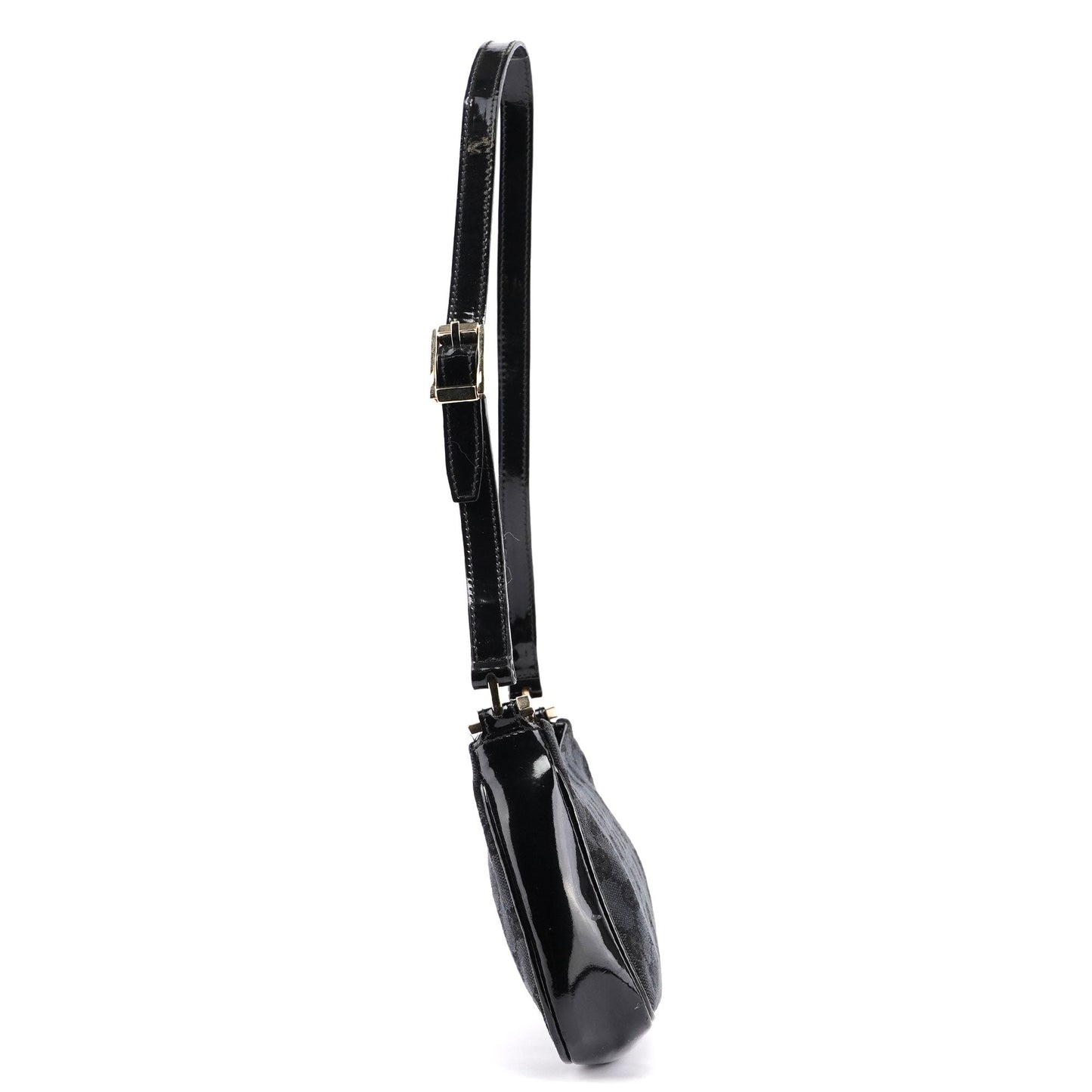 Black Canvas GG Patent Leather Shoulder Bag