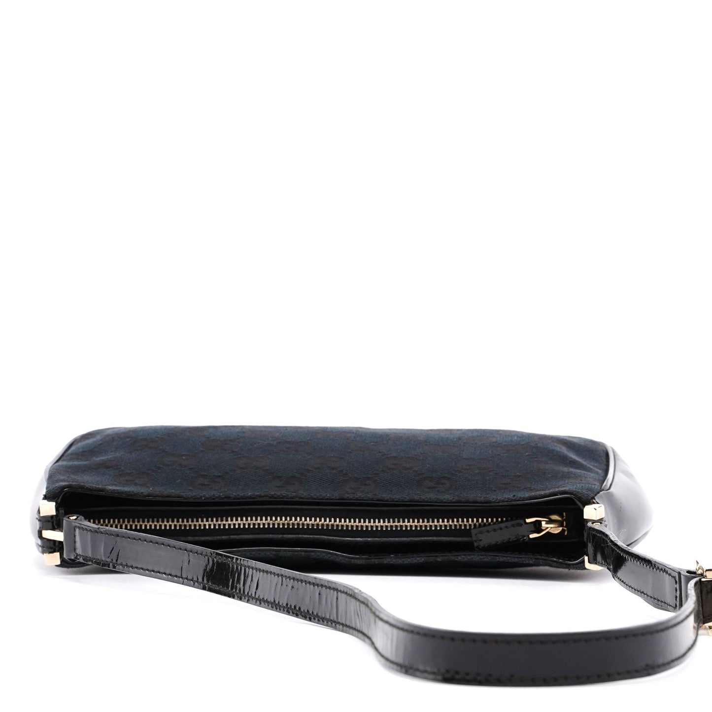Black Canvas GG Patent Leather Shoulder Bag