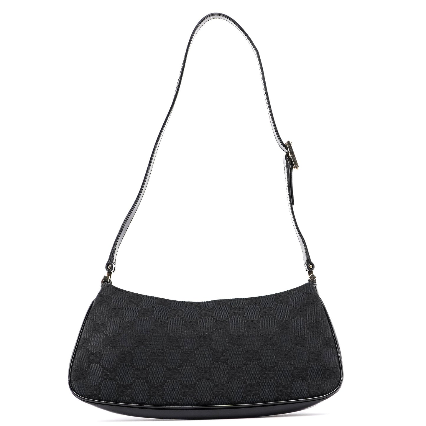 Black Canvas GG Patent Leather Shoulder Bag