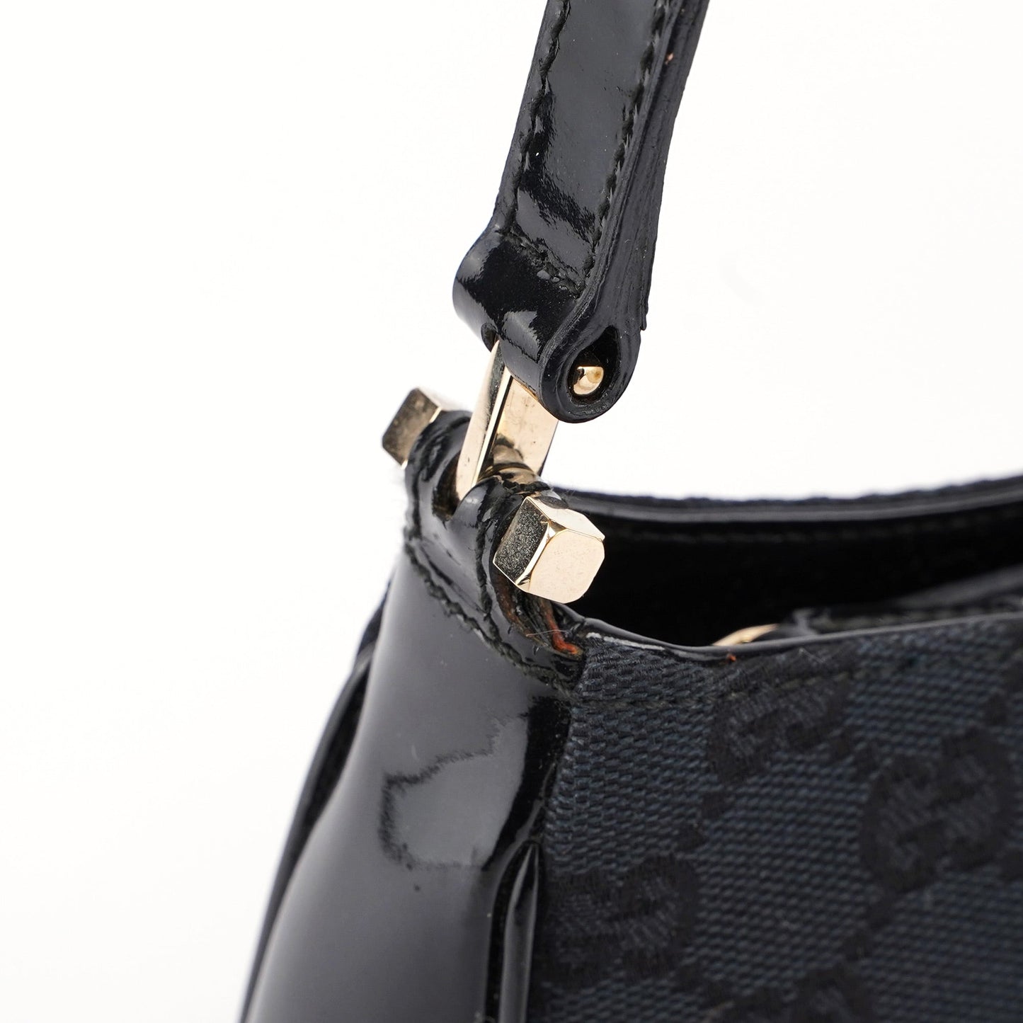 Black Canvas GG Patent Leather Shoulder Bag