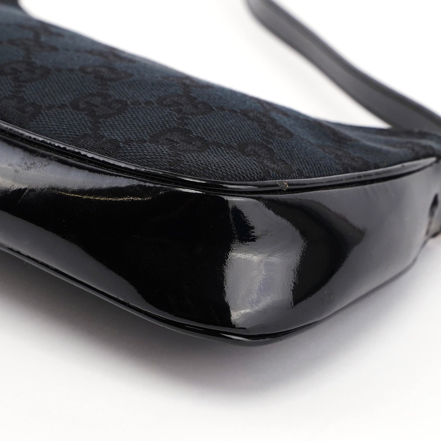 Black Canvas GG Patent Leather Shoulder Bag