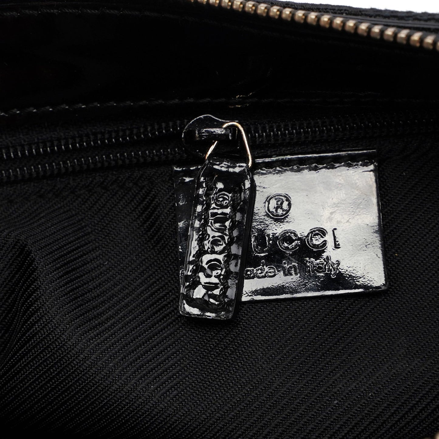 Black Canvas GG Patent Leather Shoulder Bag