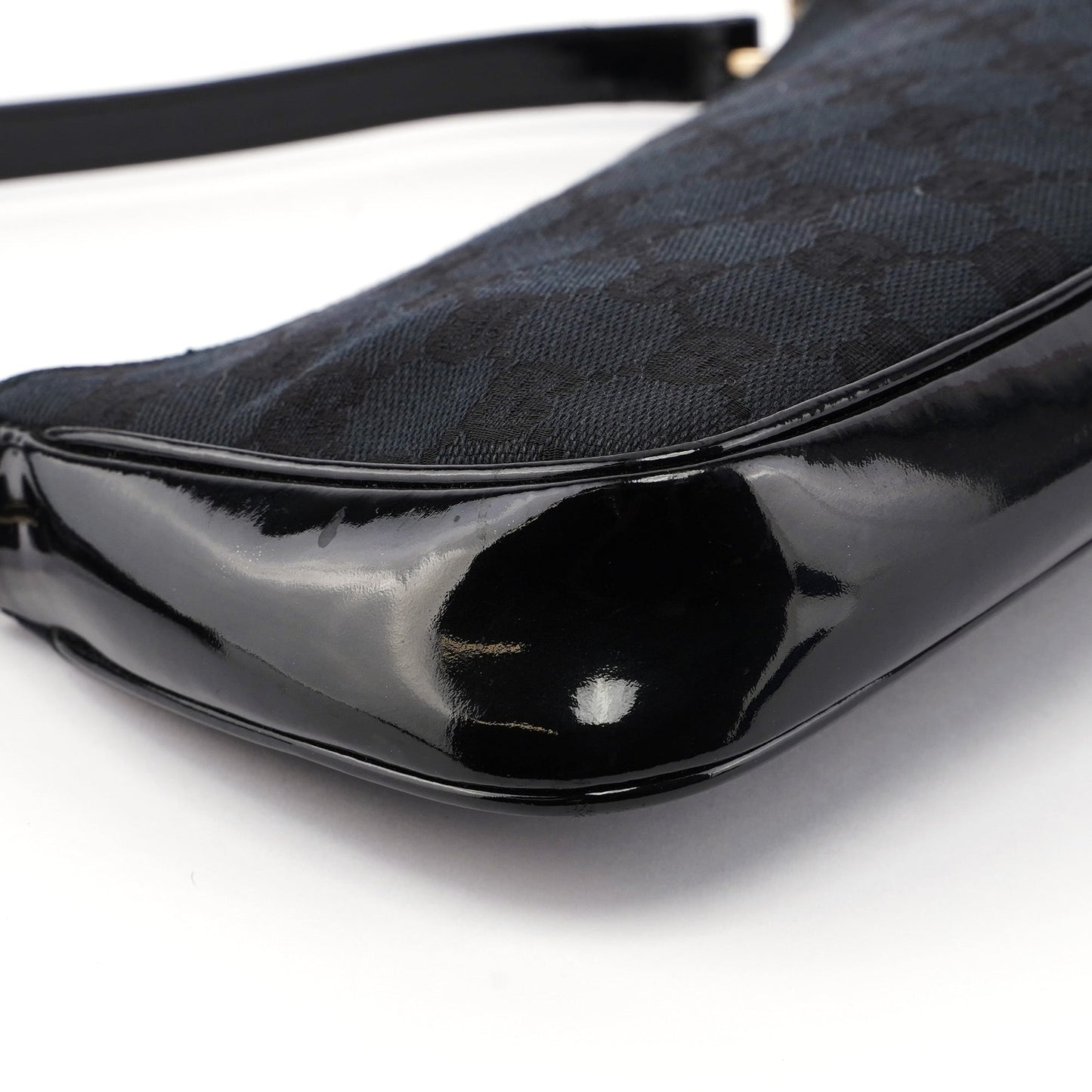 Black Canvas GG Patent Leather Shoulder Bag