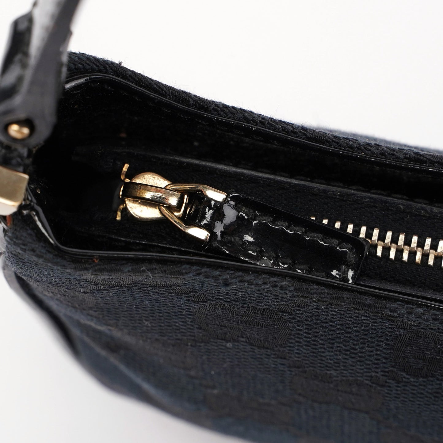 Black Canvas GG Patent Leather Shoulder Bag