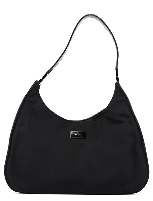 Black Canvas Hobo Shoulder Bag