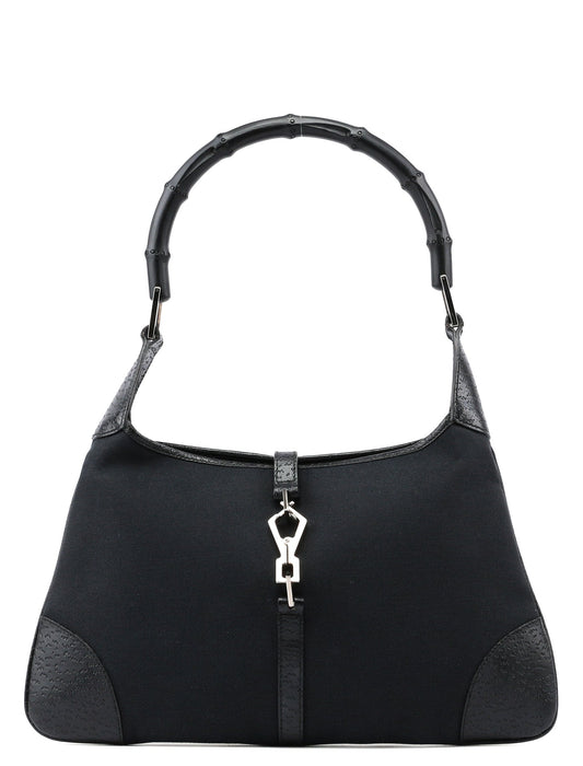 Black Canvas Jackie Bamboo Shoulder Bag