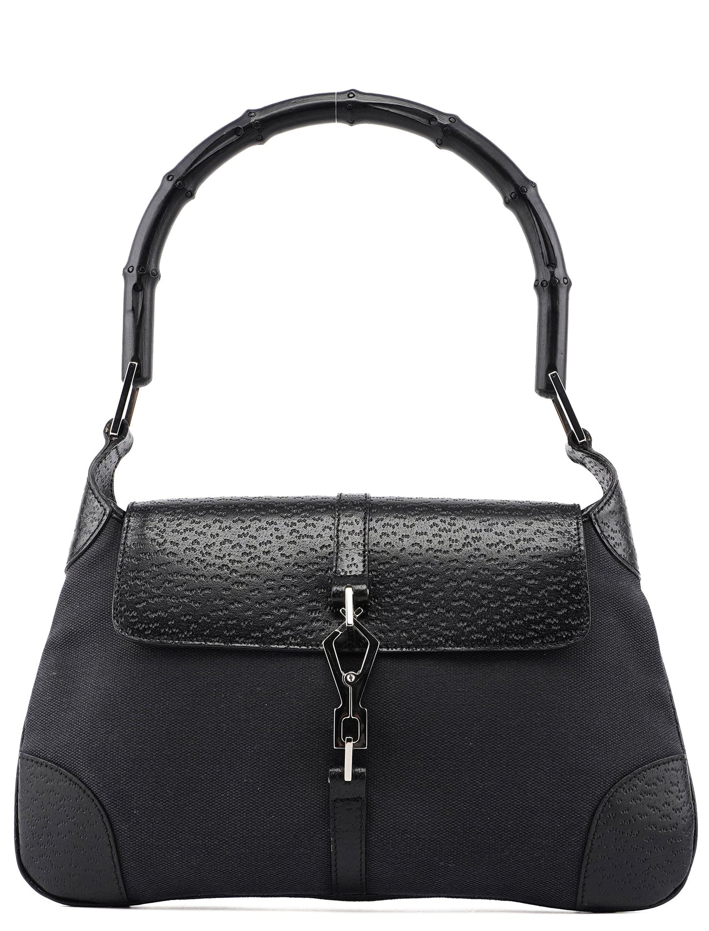 Black Canvas Jackie Bamboo Shoulder Bag