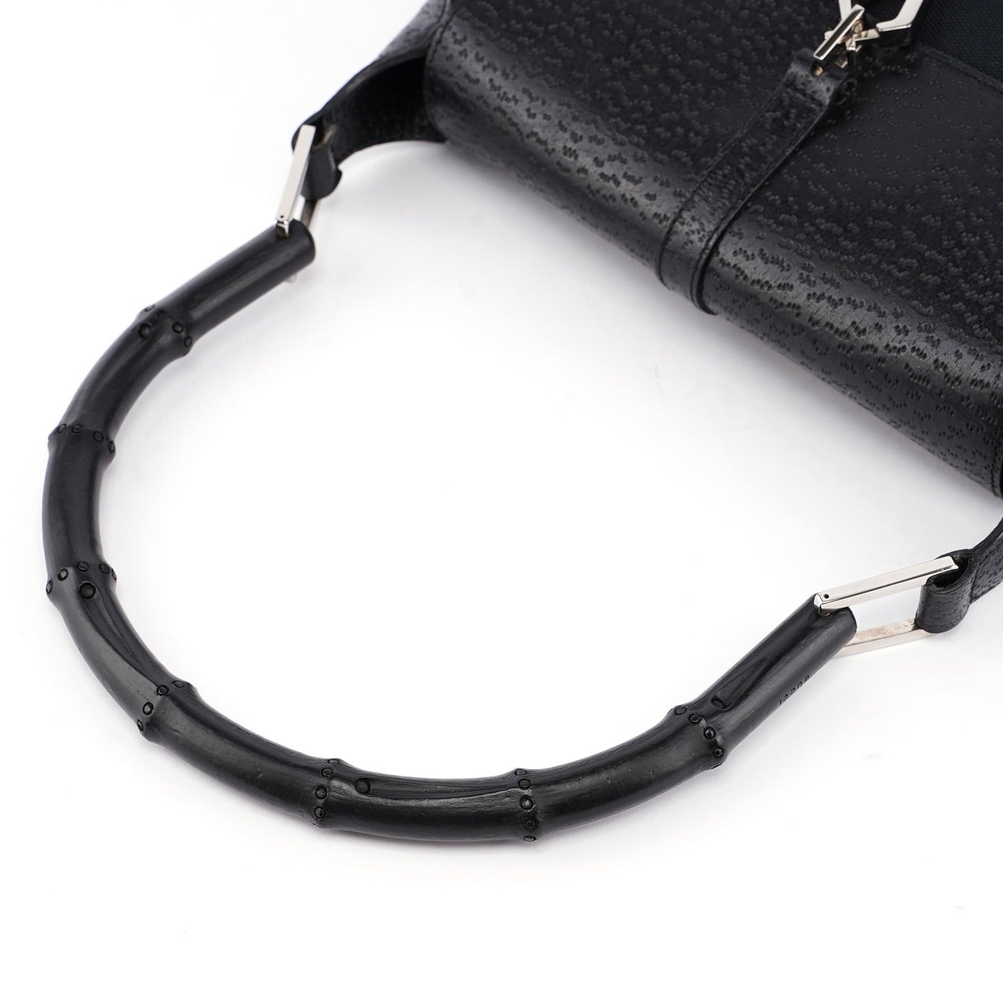 Black Canvas Leather Jackie Bamboo Shoulder Bag