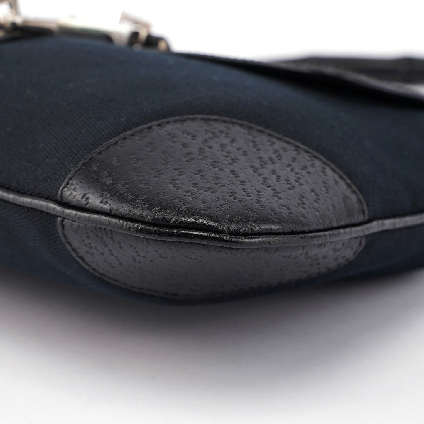 Black Canvas Leather Jackie Bamboo Shoulder Bag