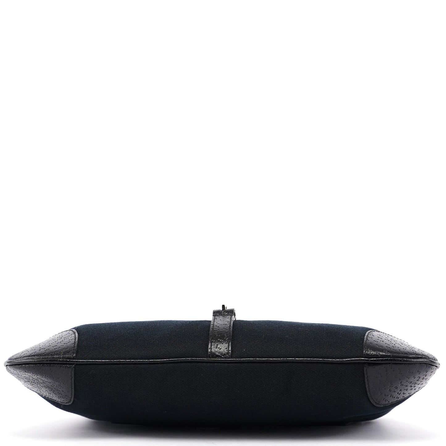 Black Canvas Leather Jackie Bamboo Shoulder Bag