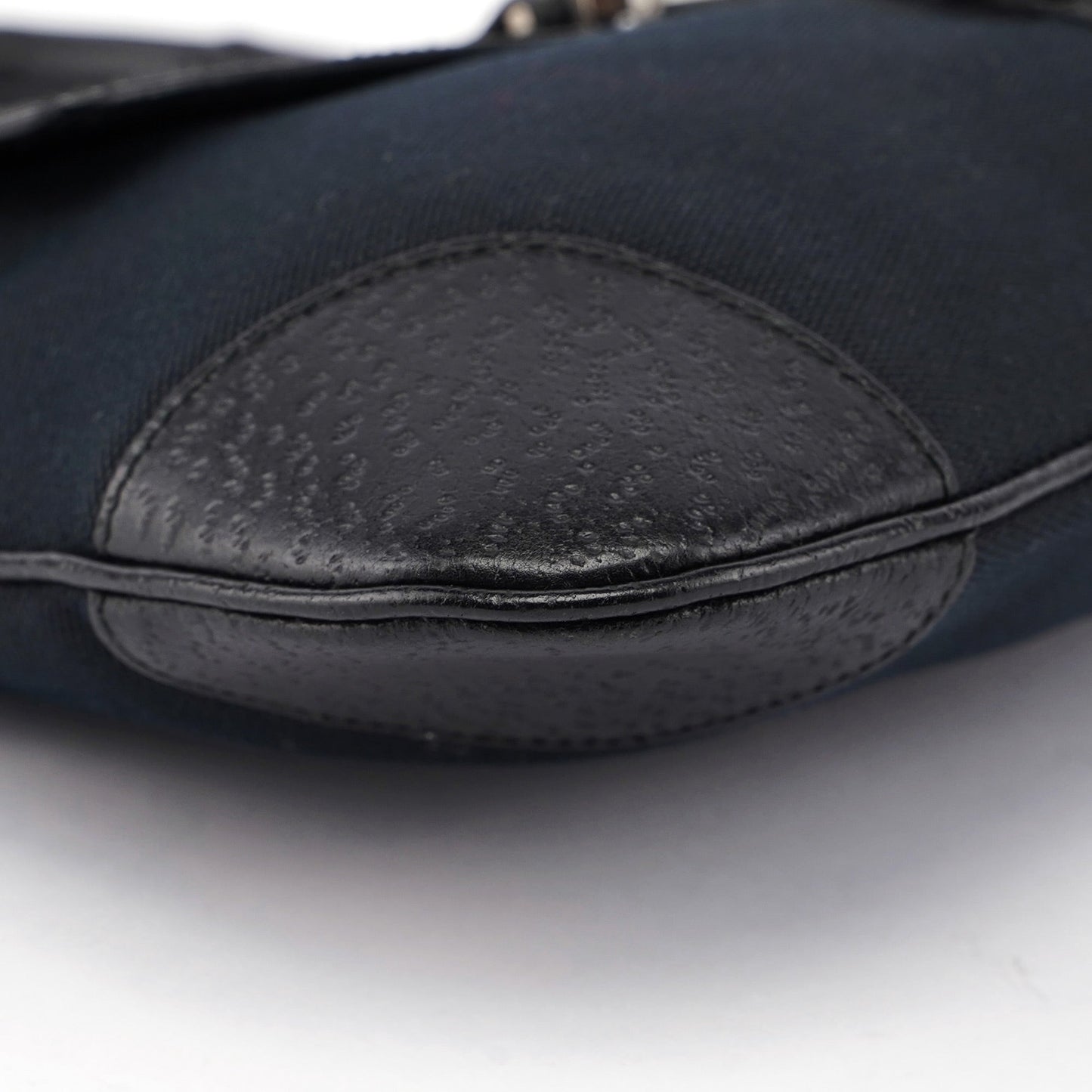 Black Canvas Leather Jackie Bamboo Shoulder Bag