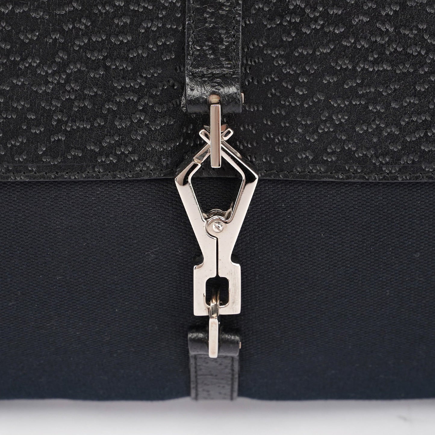 Black Canvas Leather Jackie Bamboo Shoulder Bag