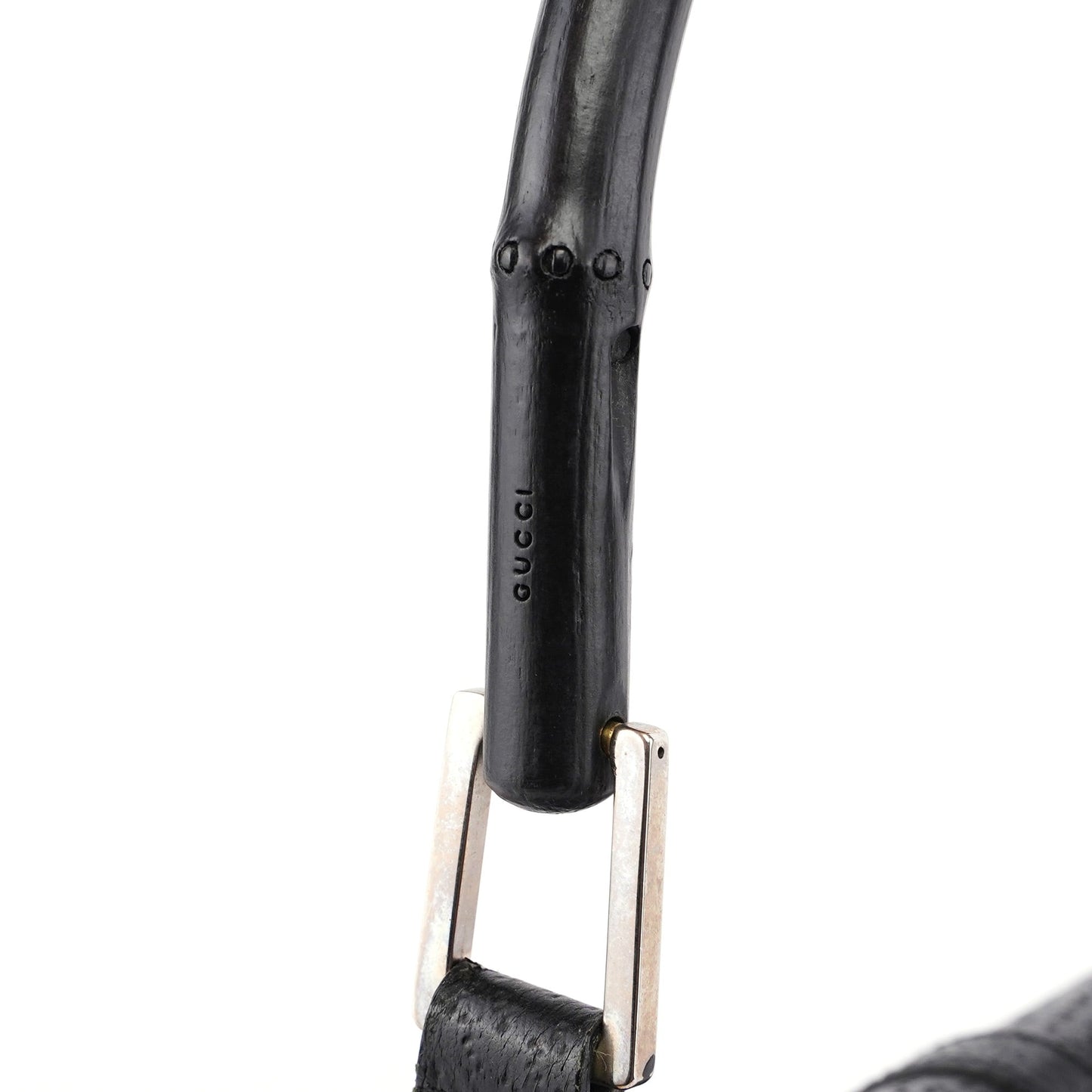 Black Canvas Leather Jackie Bamboo Bag