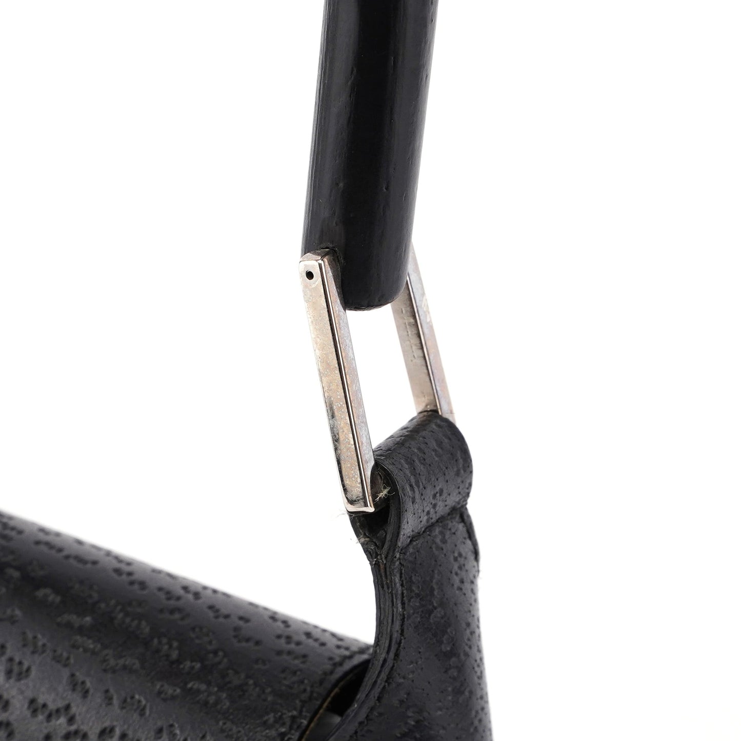 Black Canvas Leather Jackie Bamboo Bag