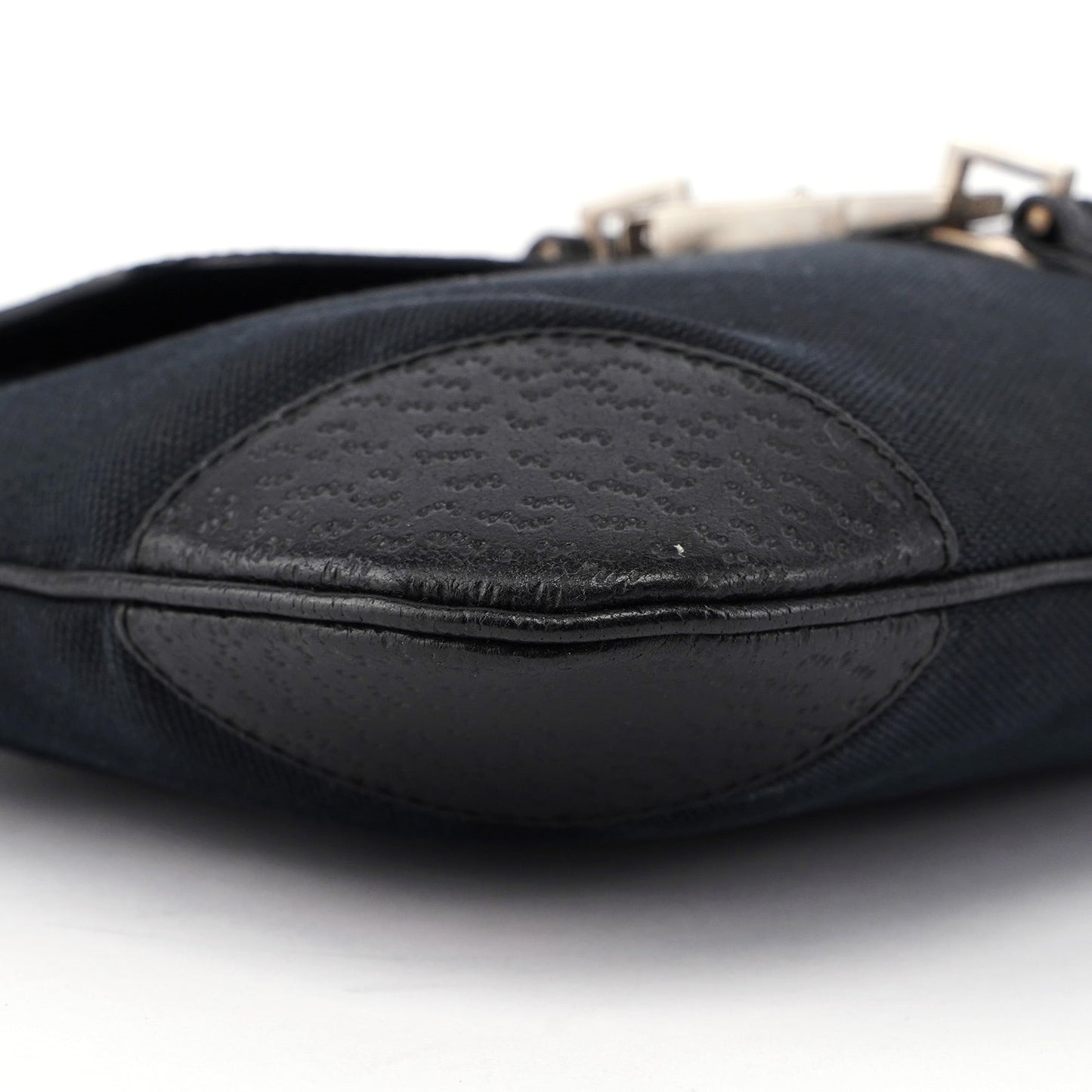 Black Canvas Leather Jackie Bamboo Bag