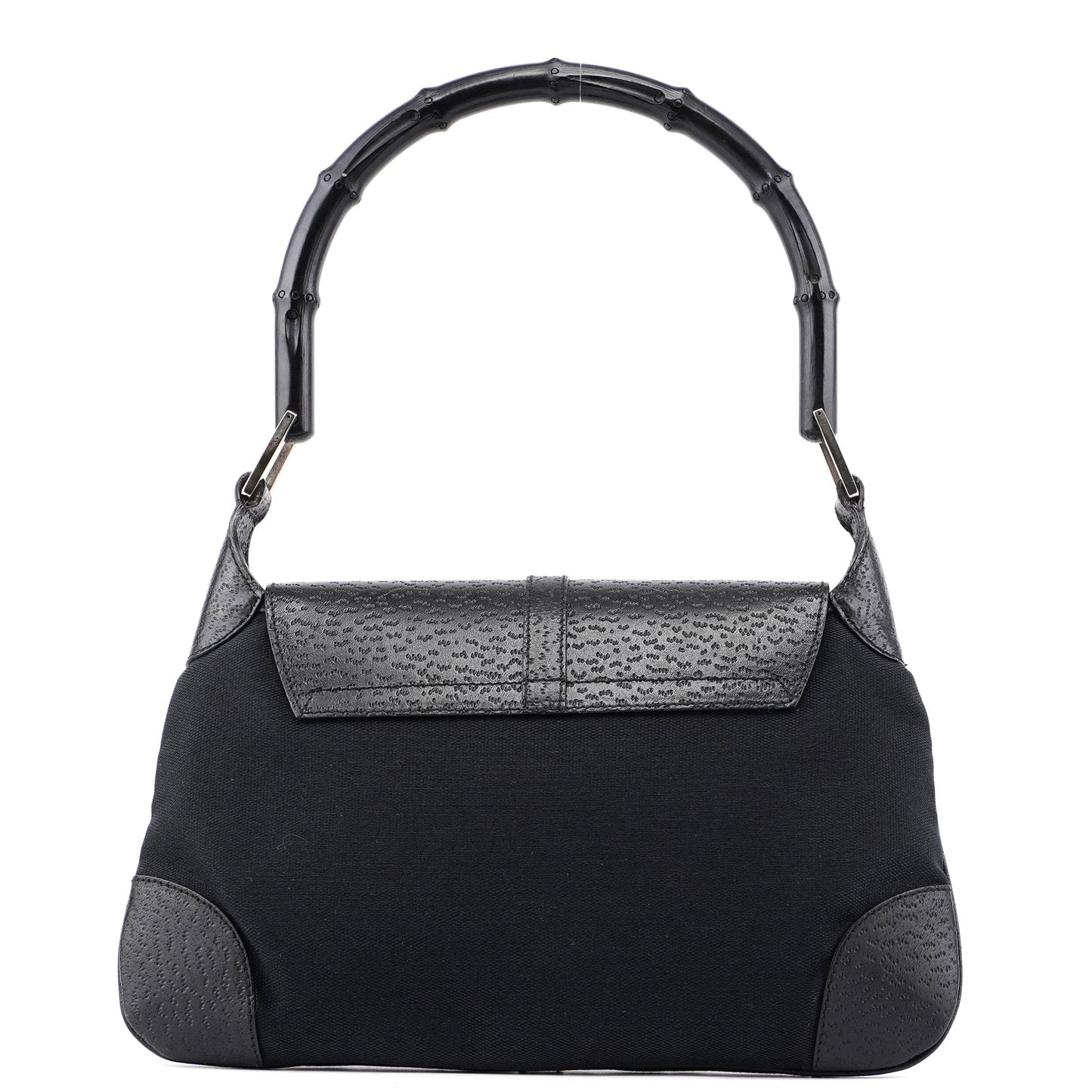 Black Canvas Leather Jackie Bamboo Bag