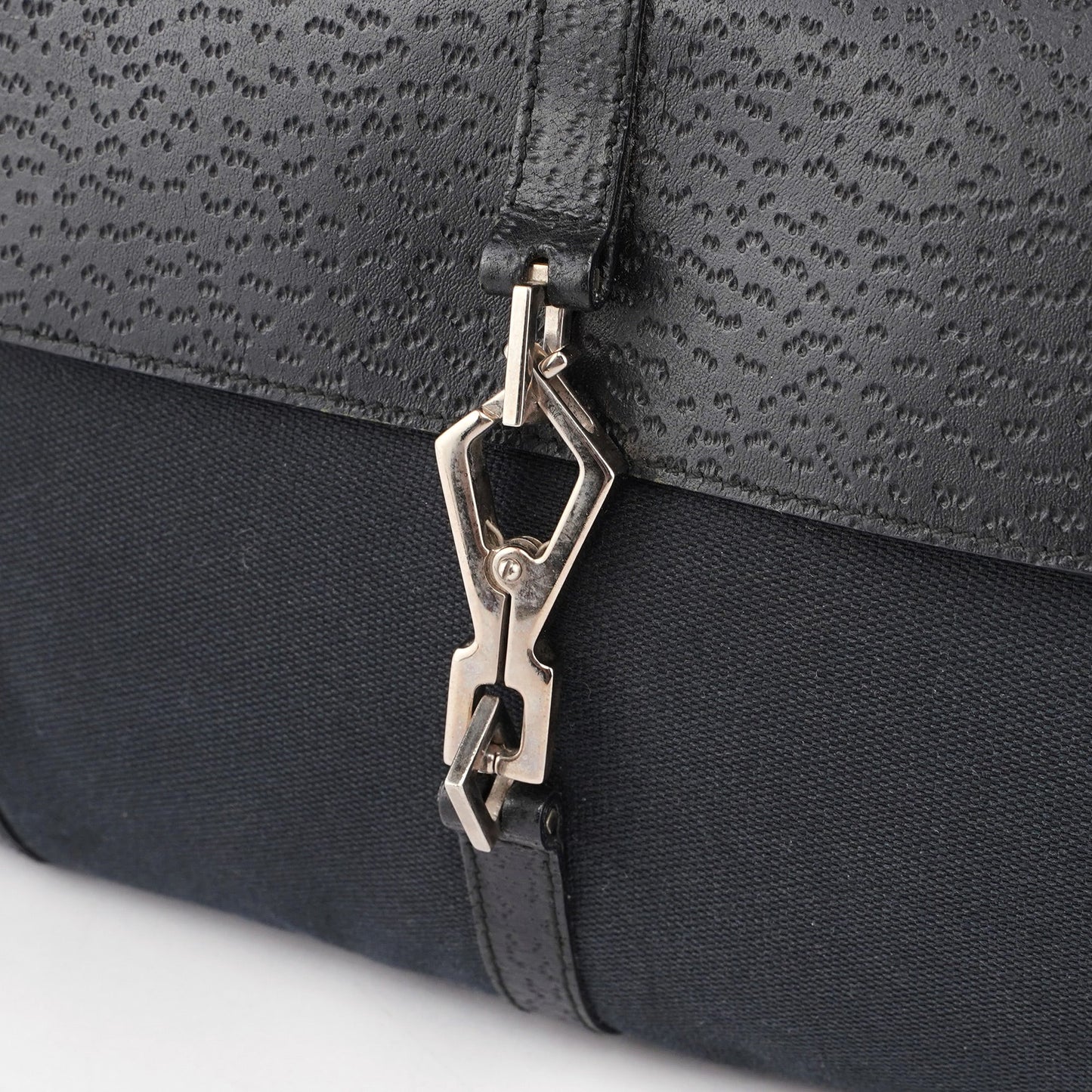 Black Canvas Leather Jackie Bamboo Bag