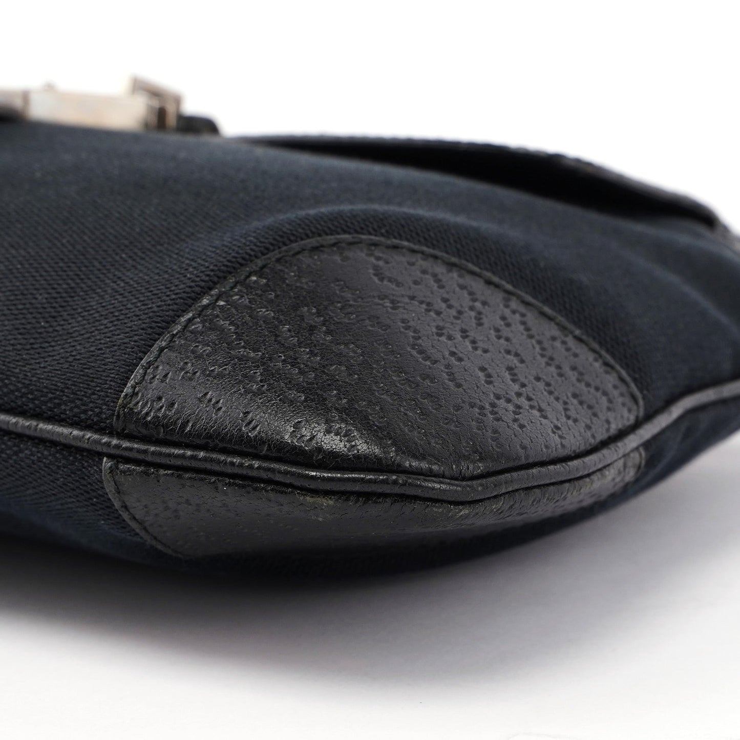 Black Canvas Leather Jackie Bamboo Bag