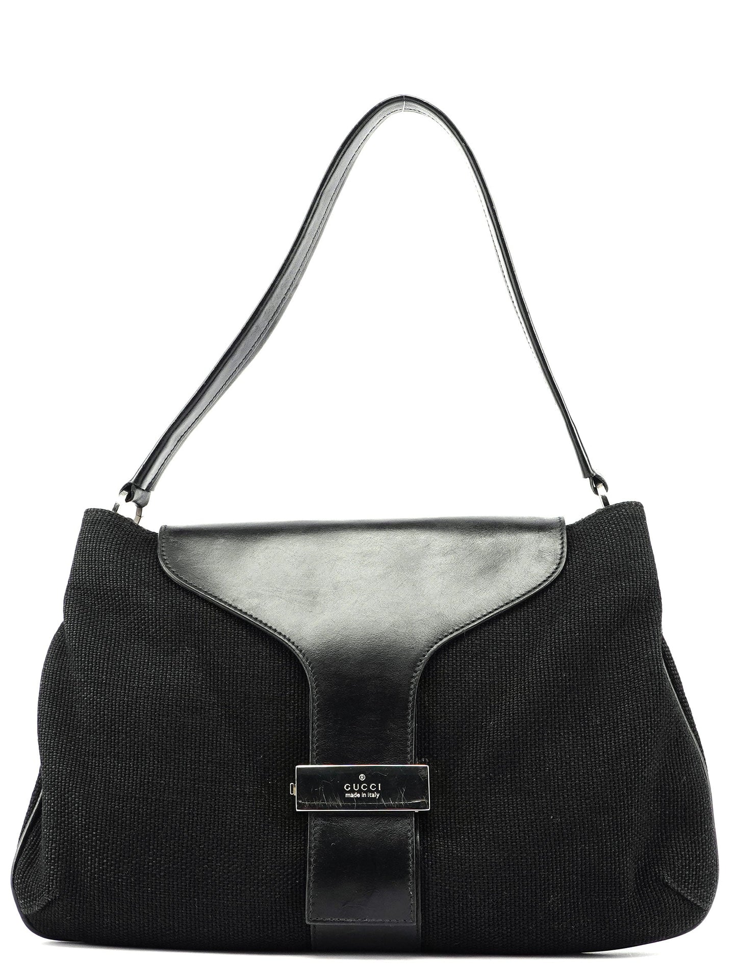 Black Canvas Leather Shoulder Bag