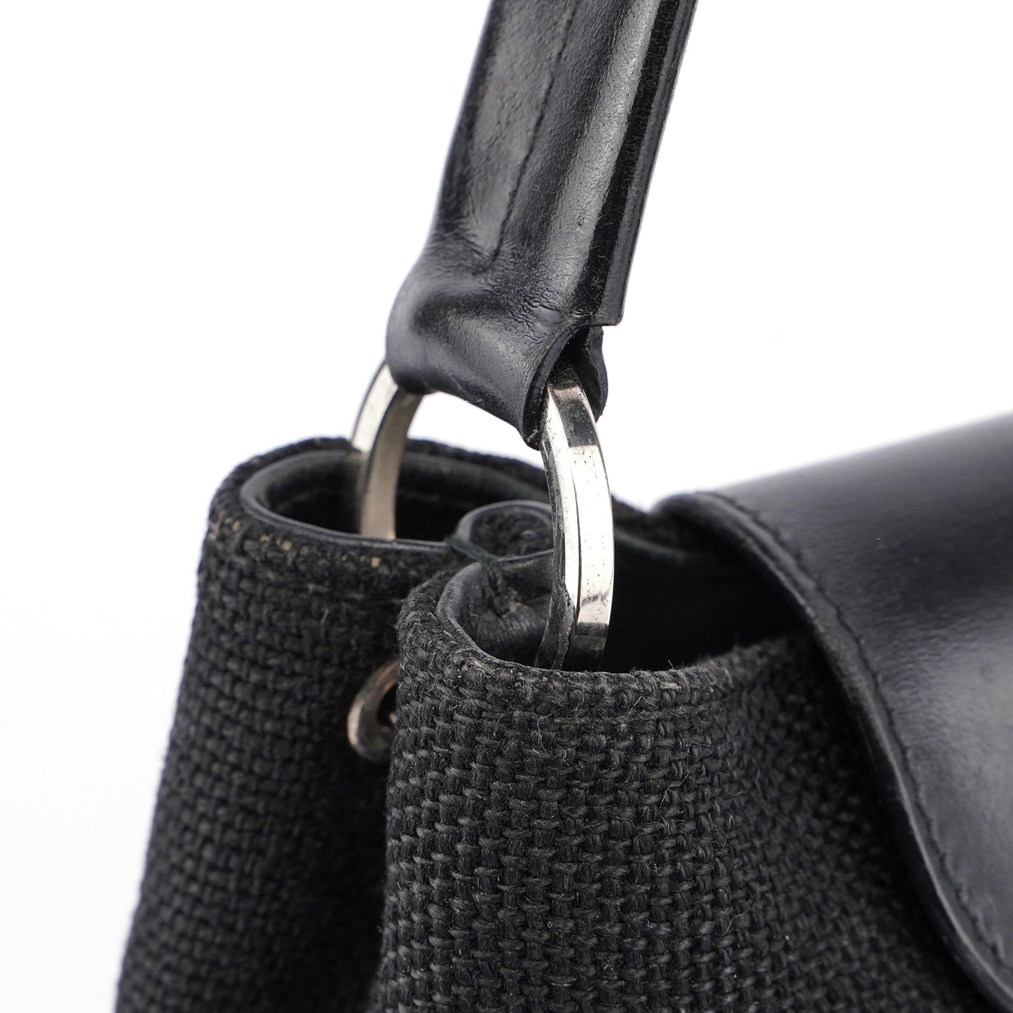Black Canvas Leather Shoulder Bag