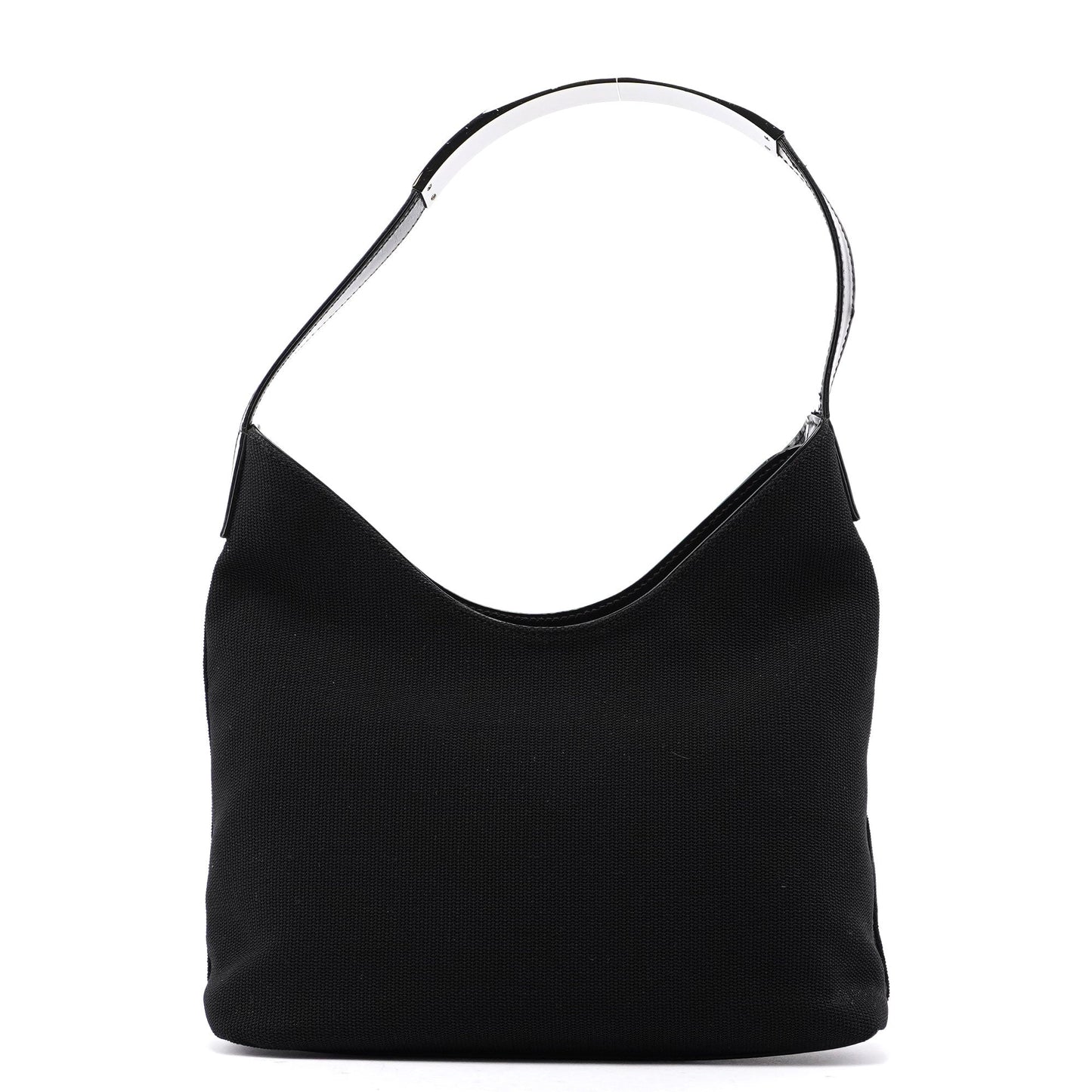 Black Canvas Silver Handle Shoulder Bag