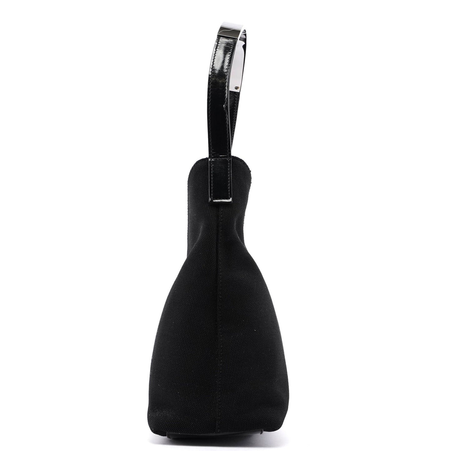 Black Canvas Silver Handle Shoulder Bag