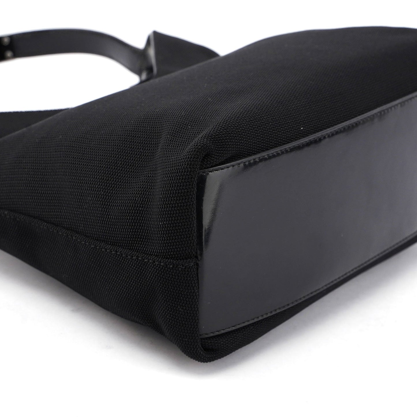 Black Canvas Silver Handle Shoulder Bag