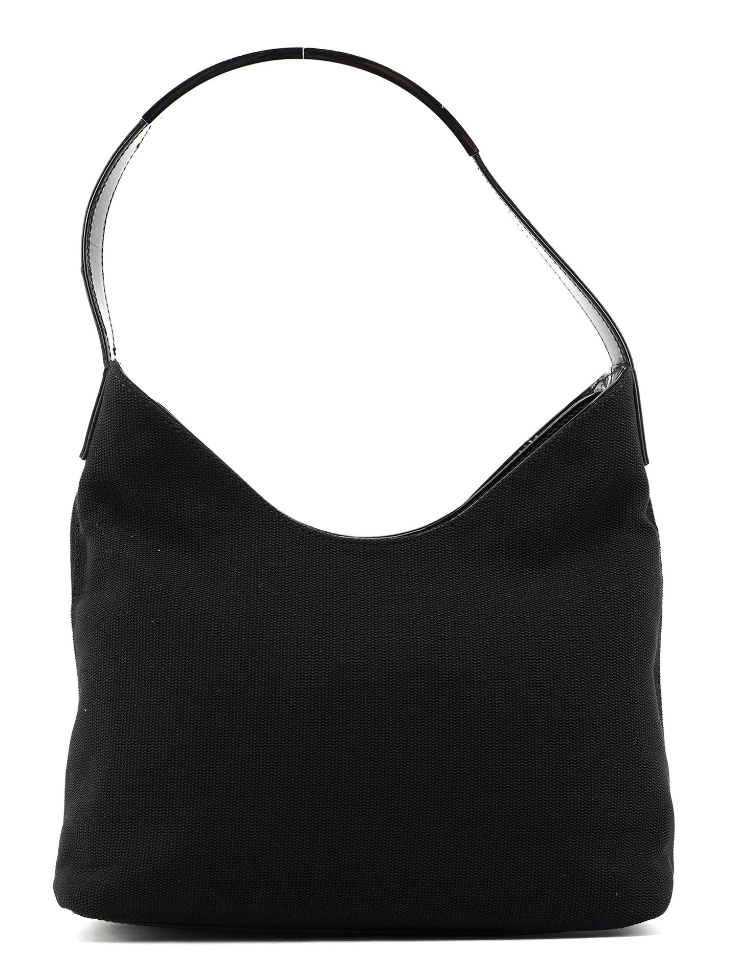 Black Canvas Silver Handle Shoulder Bag