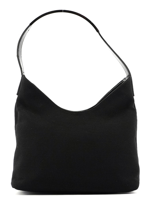 Black Canvas Silver Handle Shoulder Bag