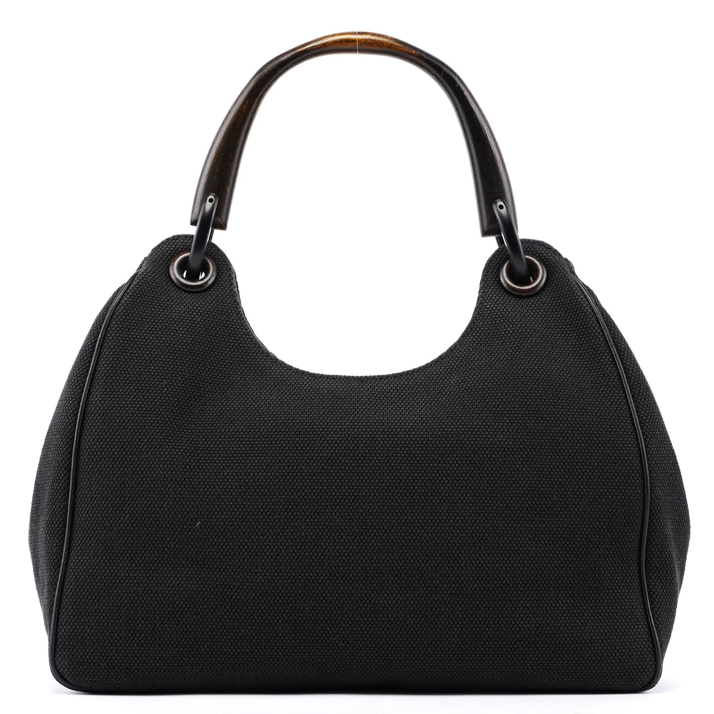 Black Canvas Wood Handle Shoulder Bag