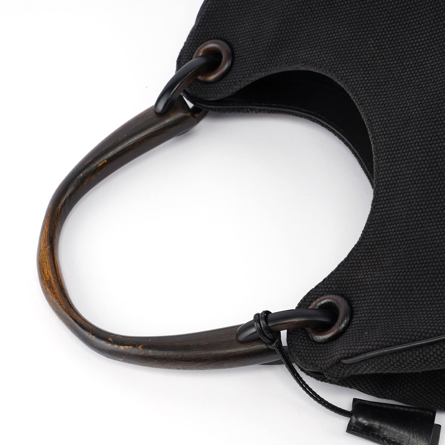 Black Canvas Wood Handle Shoulder Bag