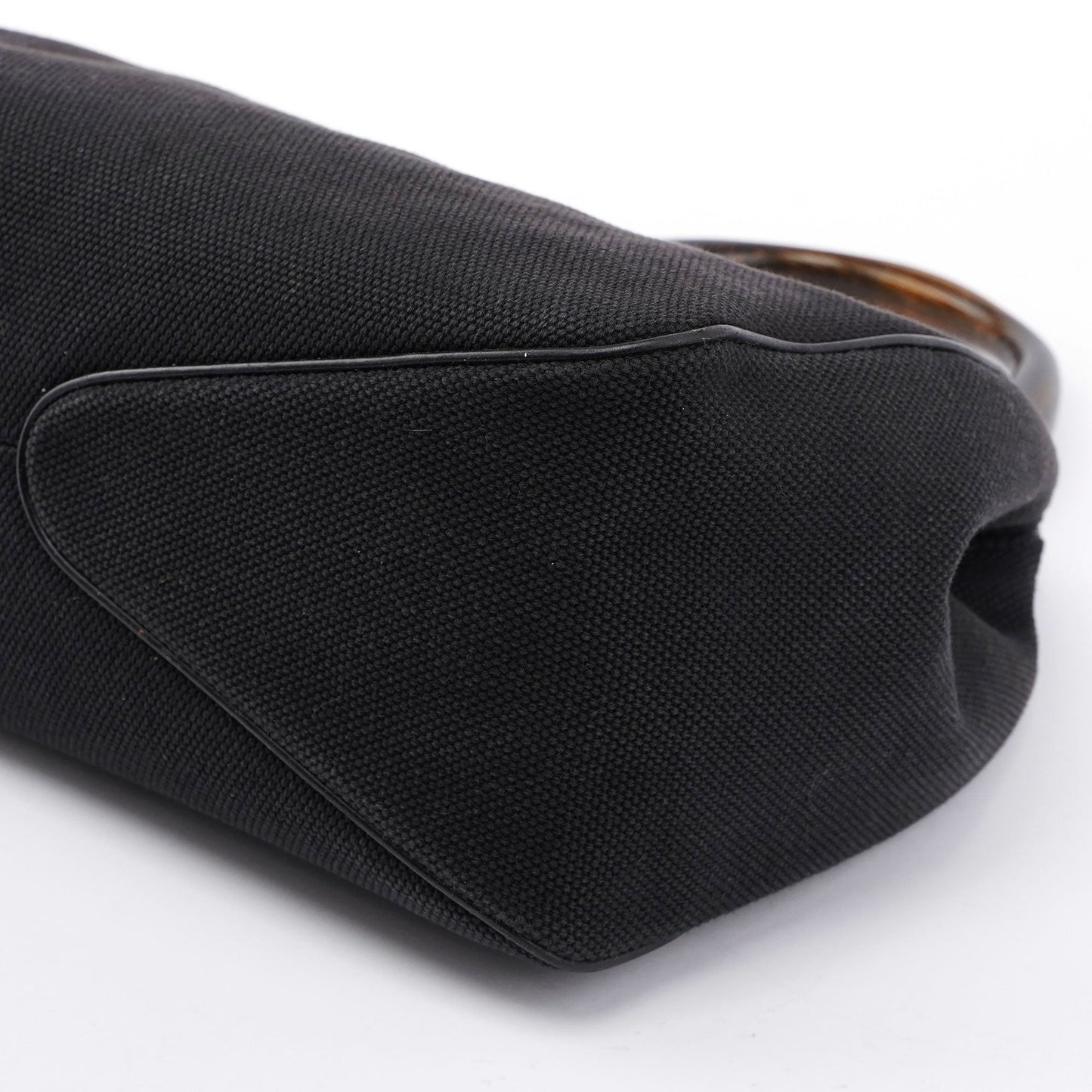 Black Canvas Wood Handle Shoulder Bag