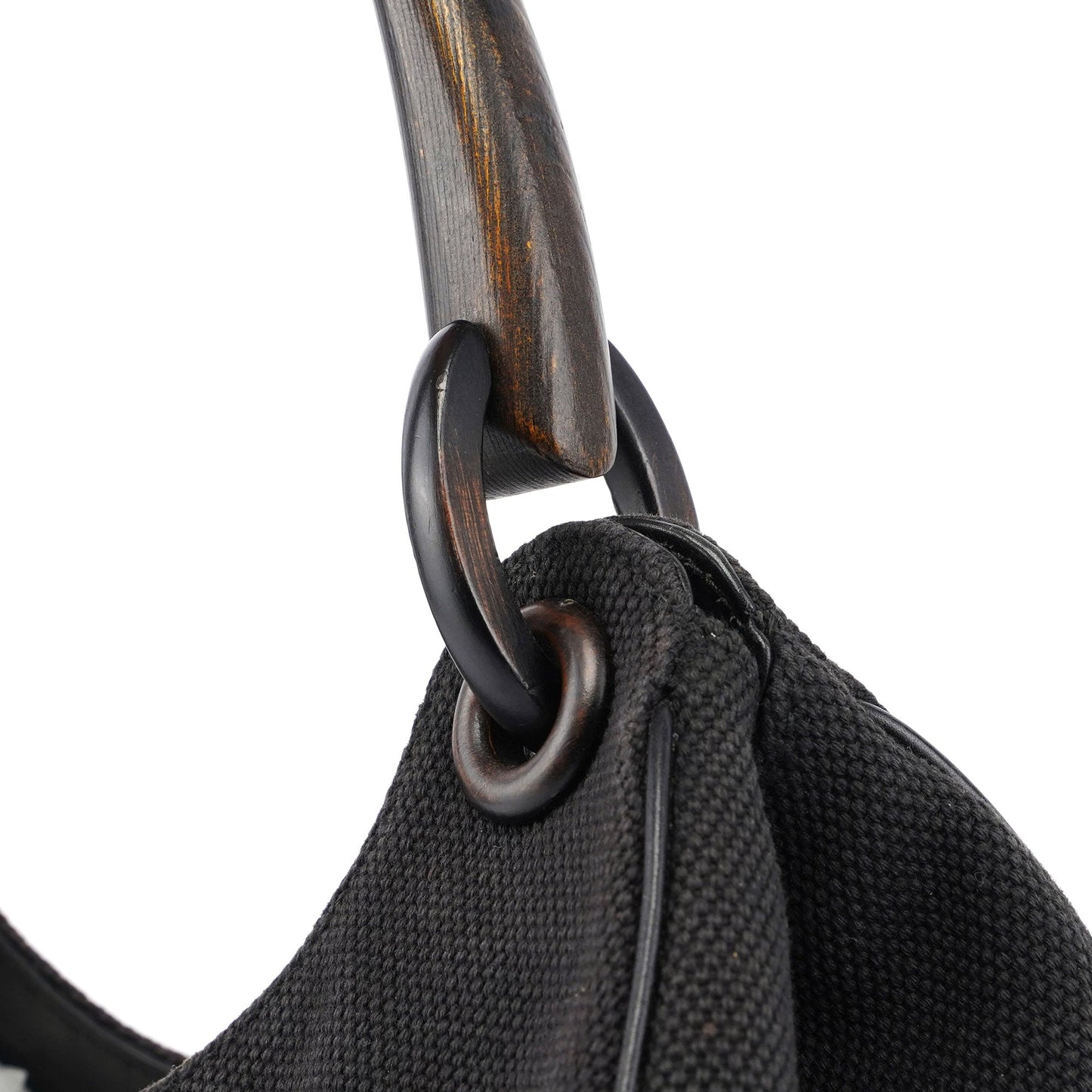 Black Canvas Wood Handle Shoulder Bag