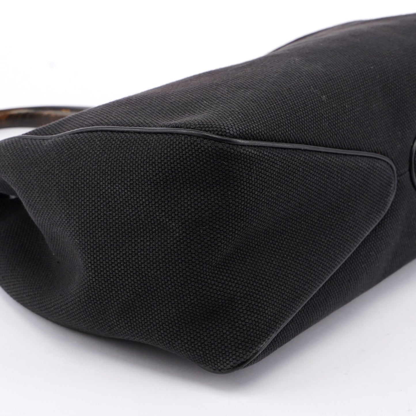 Black Canvas Wood Handle Shoulder Bag