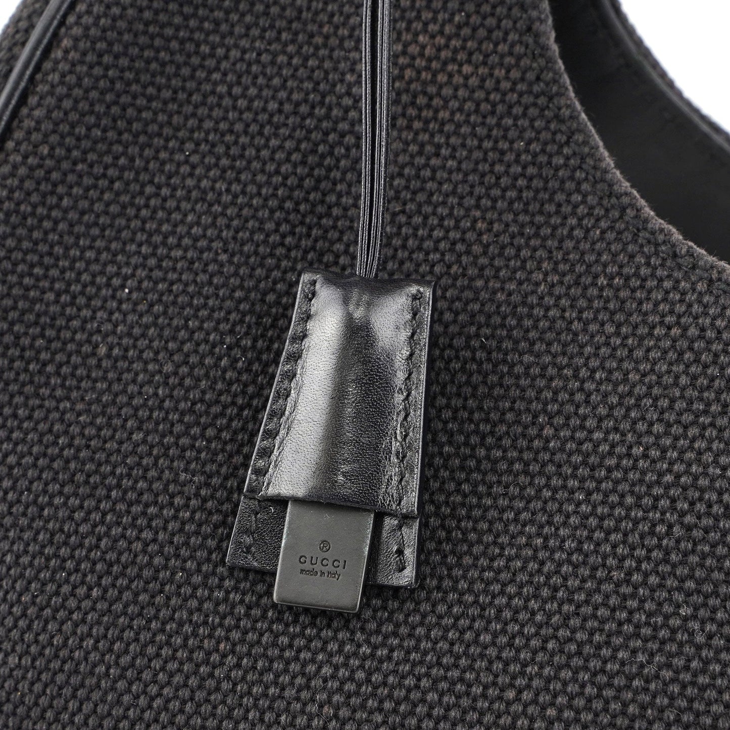 Black Canvas Wood Handle Shoulder Bag