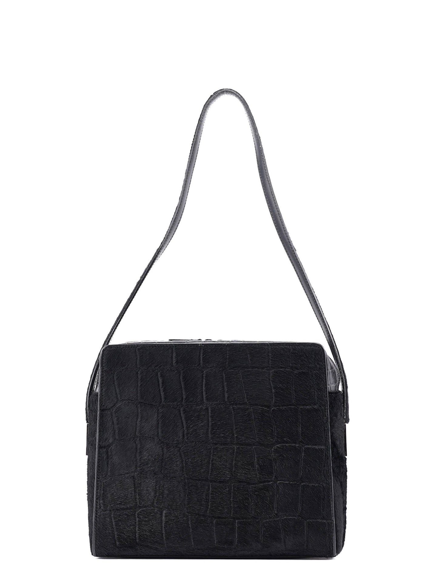 Black Embossed Ponyhair Shoulder Bag