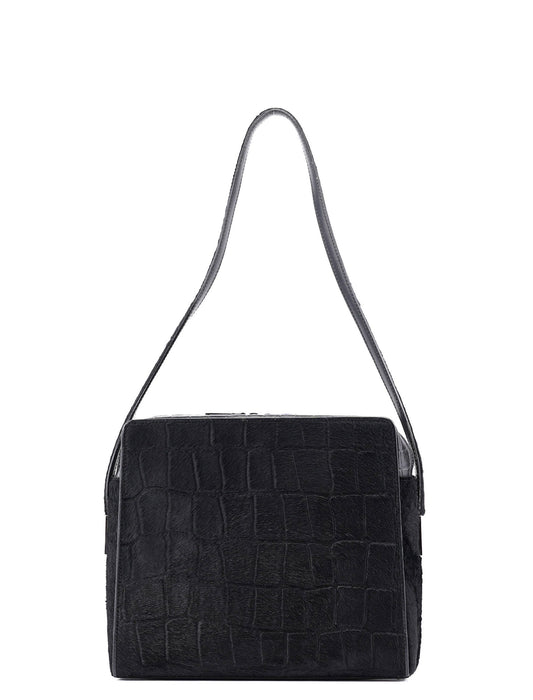 Black Embossed Ponyhair Shoulder Bag