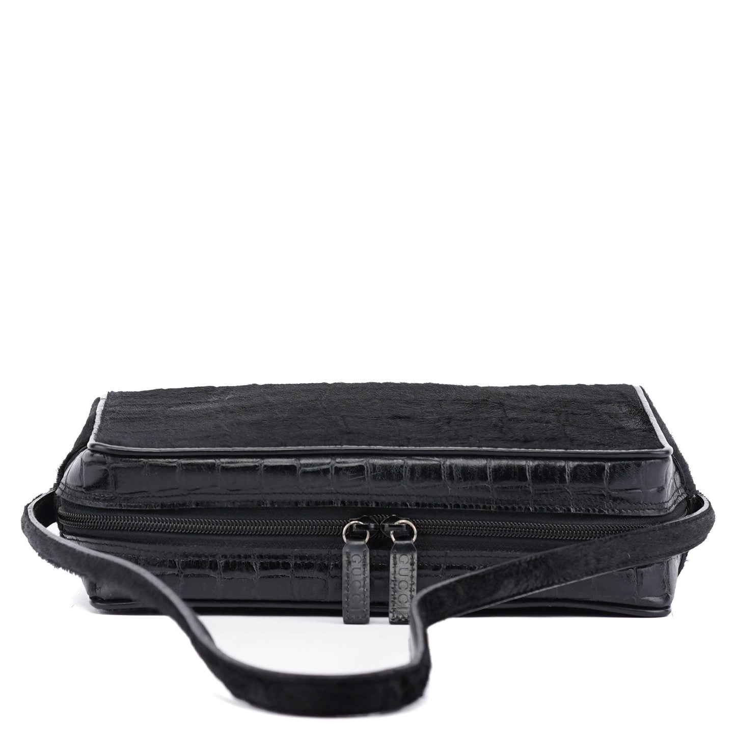 Black Embossed Ponyhair Shoulder Bag